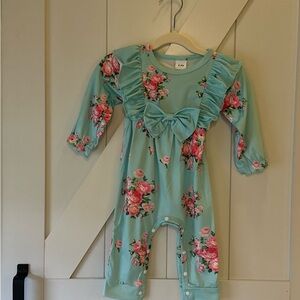 Floral Baby Romper with Ruffle and Bow